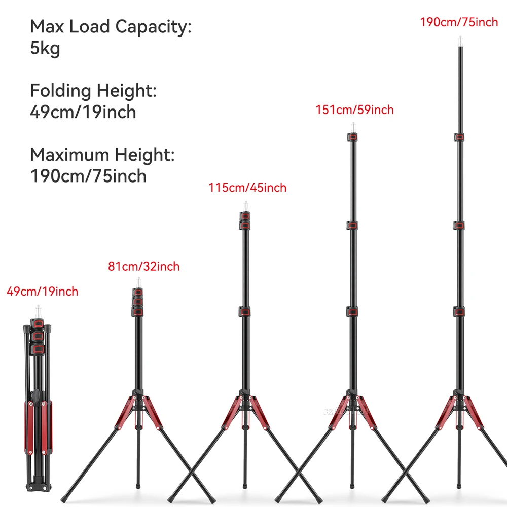 1.9M/75Inch Aluminium Light Stand Photography Light Tripod Monopod Light Bracket for LED Video Light Flash Travel 1/4 Screw