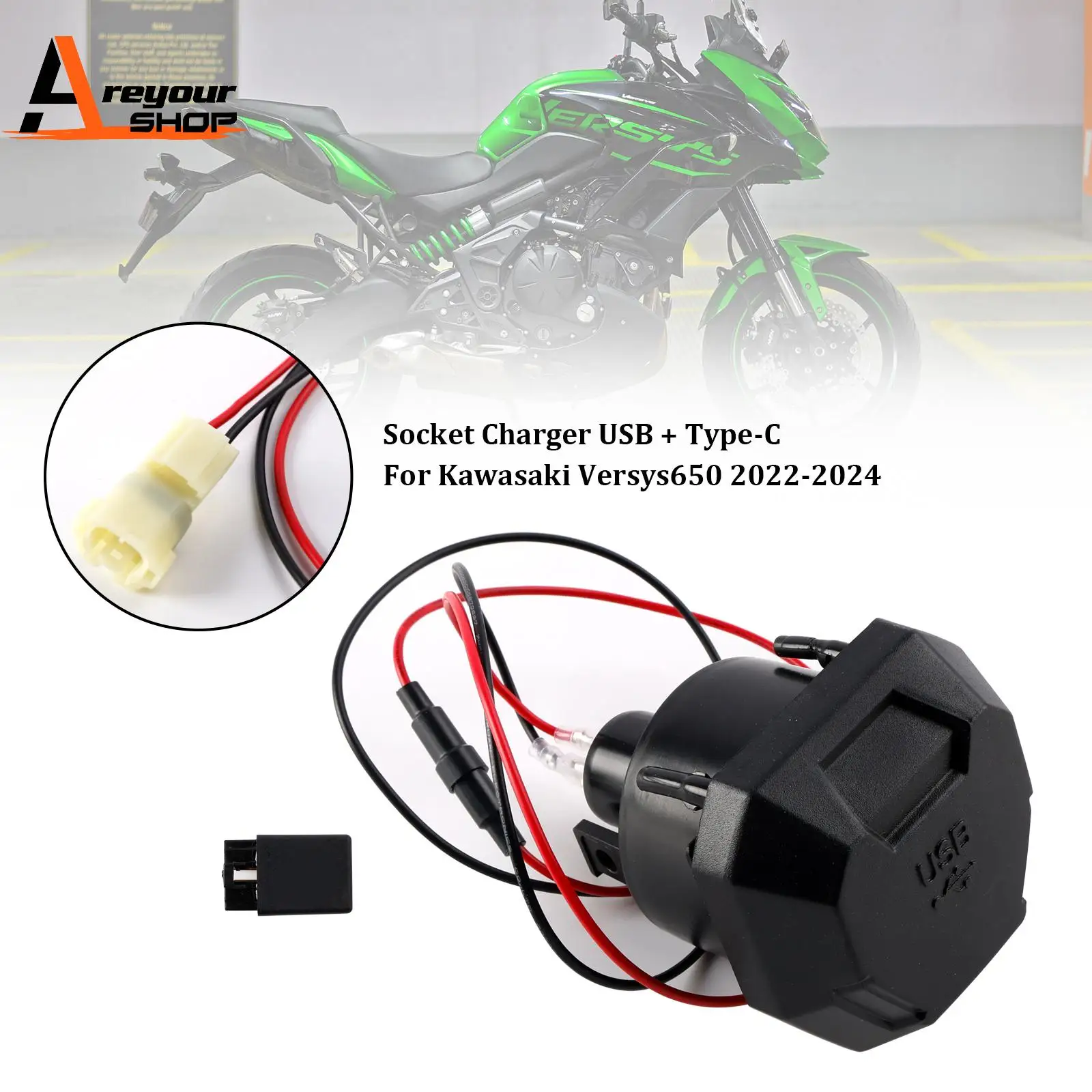 

Right Socket Charger USB + Type-C Quick for Kawasaki Versys 650 2022 2023 2024