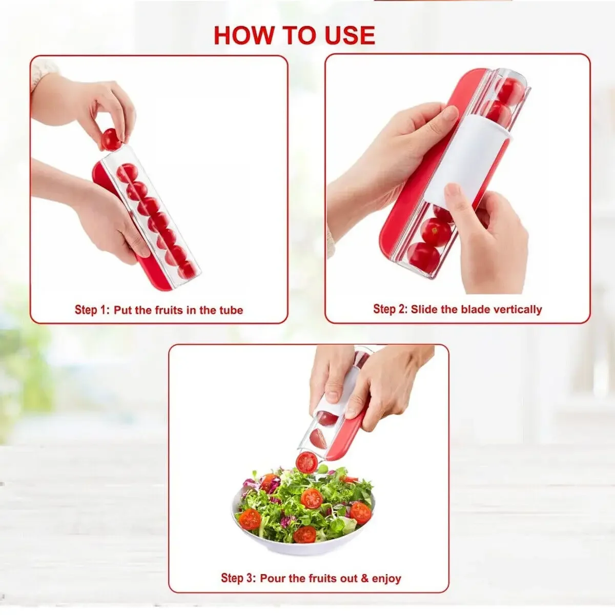Tomato Grape Cherry Slicer Fruit Vegetable Salad Manual Slicer, Fruit and Vegetable Tool Kitchen Gadget, Progressive Zip Slicer