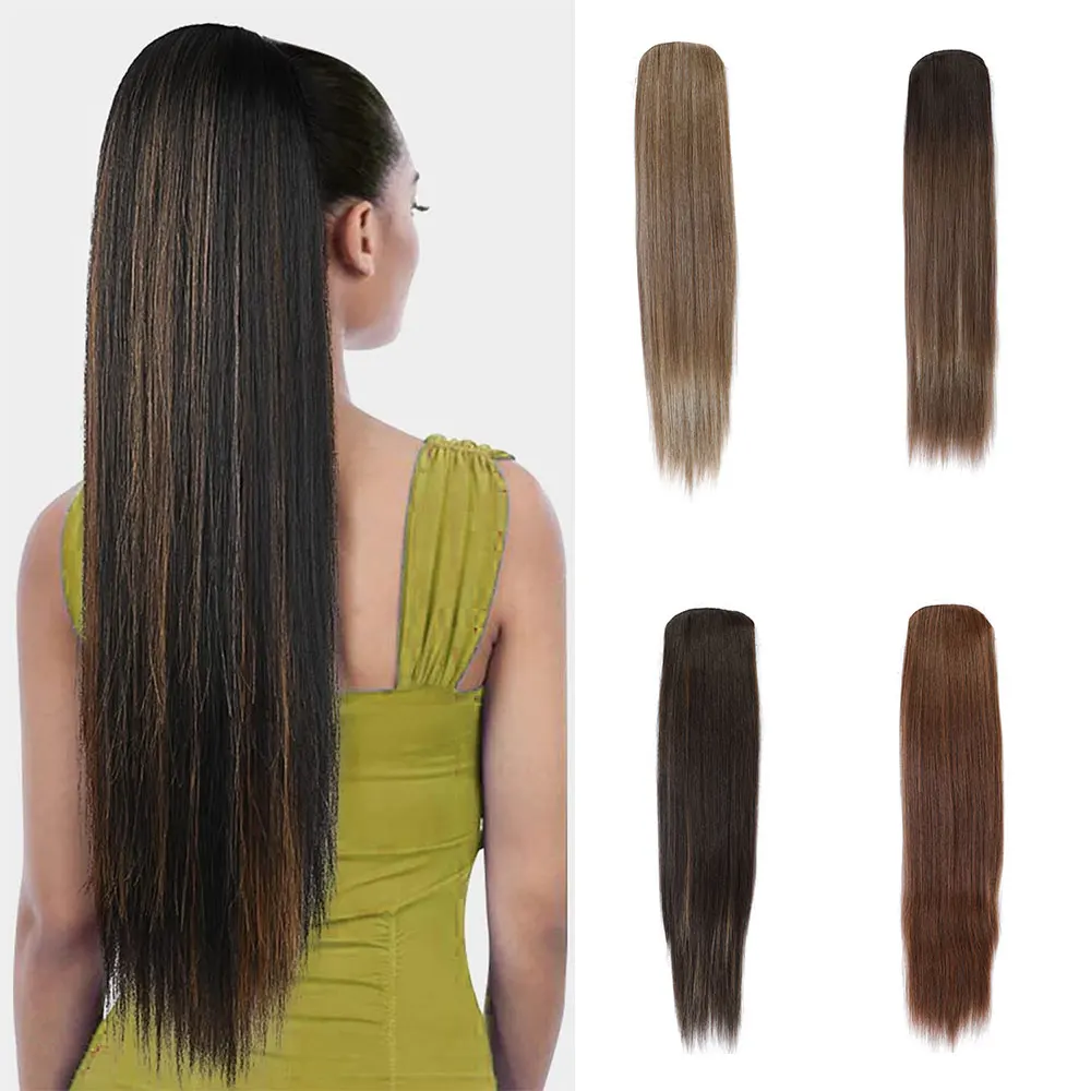 

28 inch Long Straight Drawstring Ponytail Extensions Synthetic PonyTail Hairpieces Ponytails Extension Black Brown Ponytail
