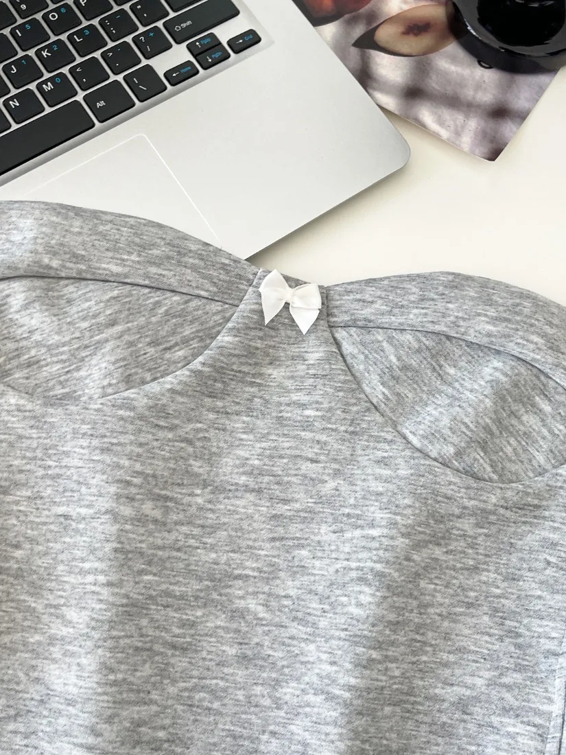 Foamlina gris débardeur sans bretelles pour les femmes mode été nœud sans manches coupe ajustée élastique haut court femme décontracté bustiers