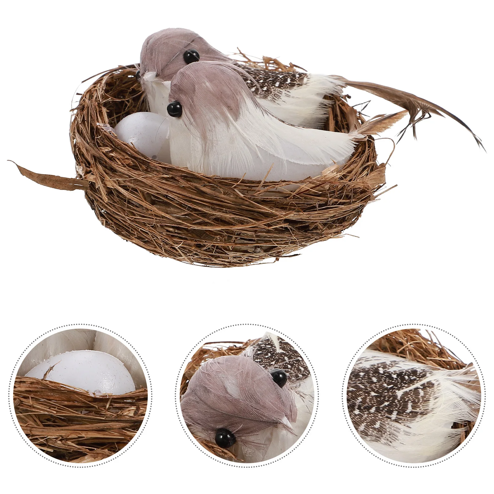 

8Pcs Artificial Bird Nest Easter Decoration Set with Birds Bird Eggs Nest Home Decor Store Office Props Flower Photography