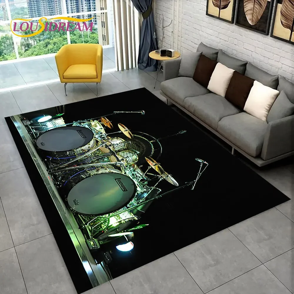 Drum Kit Music Instruments Area Rug,Carpet Rug for Living Room Bedroom Sofa Doormat Decoration, Kids Play Non-slip Floor Mat 3D