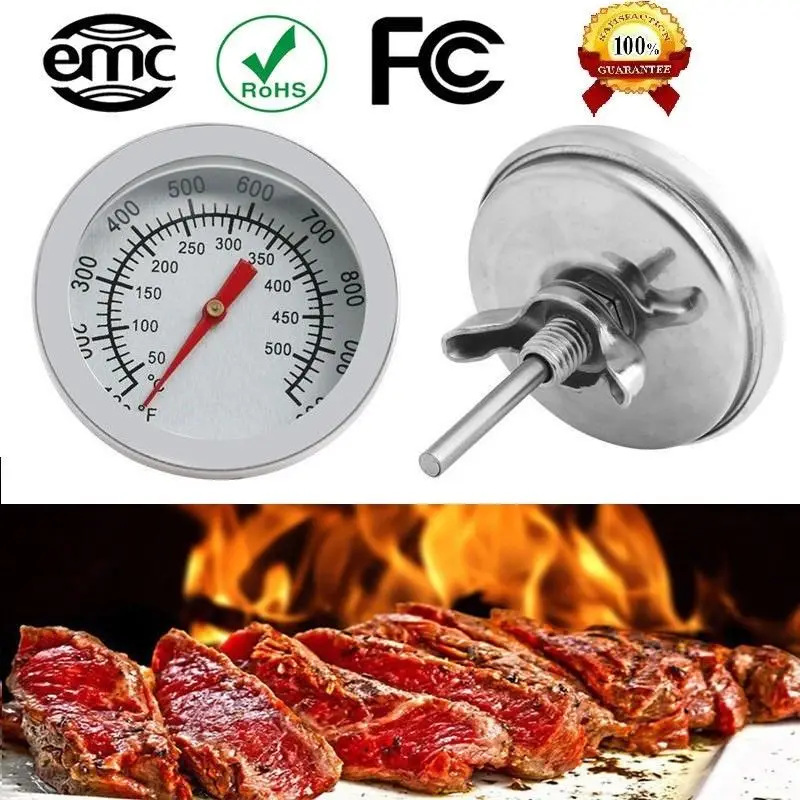 Temp Grill Thermometer 500 ℃ Barbecue Bimetallic Camping F/C Gauge Grill Stainless Steel 2 inch Outdoor New Top