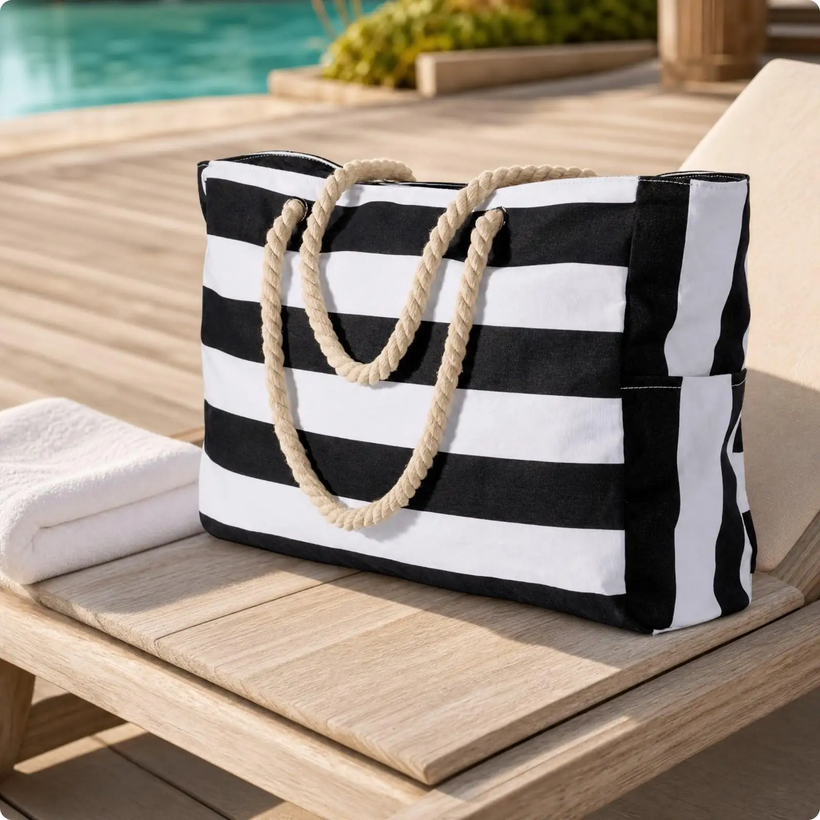 Waterproof Beach Tote for Kids Foldable Spacious Side Pocket Bottle Holder Summer Travel Bag