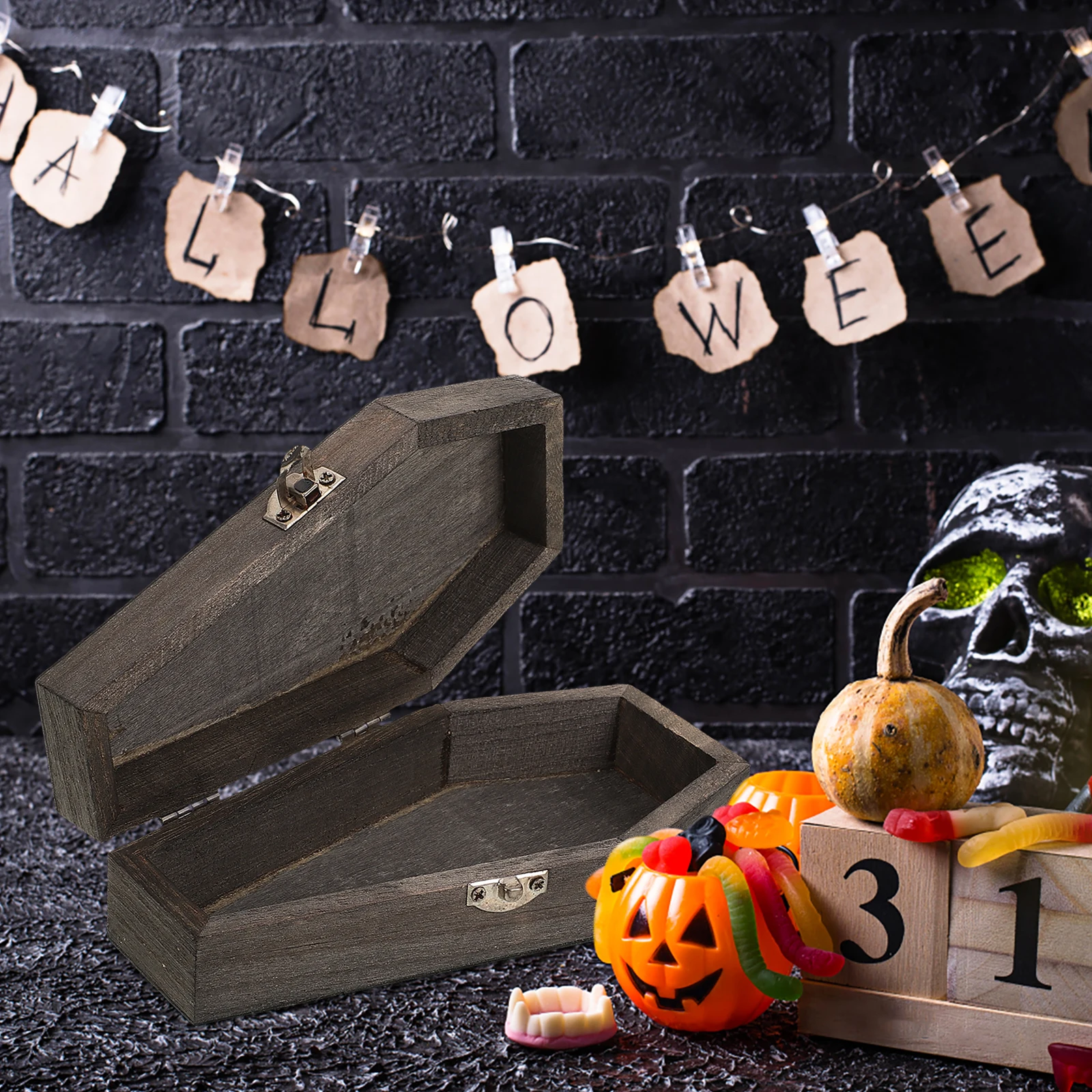 

Luxury Halloween Coffin Jewelry Box Lightweight Wood Storage Earring Organizer Portable Gift Decoration Party Haunted House Prop