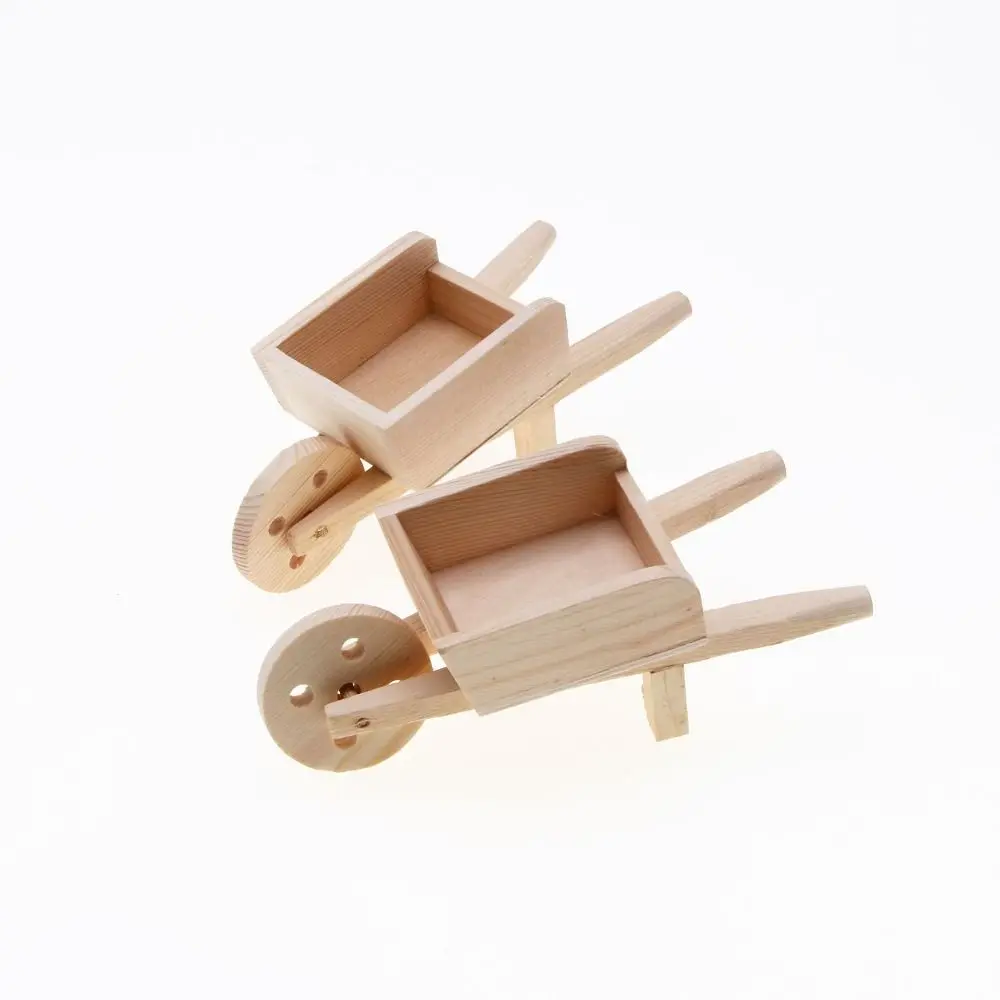 Mini Wooden Mini Cart Wood Color Unisex Furniture Decors Farm Wheelbarrow Models Houses Miniature
