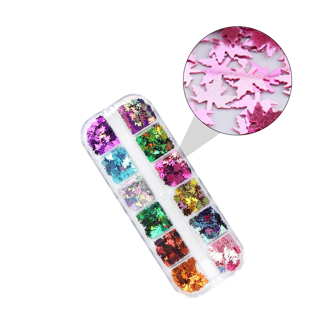 2 Boxes Maple Leaf Manicure Sequin Colored Glitter Nail Art Natural Artificial Nails Decoration Portable Nail Art Supplies