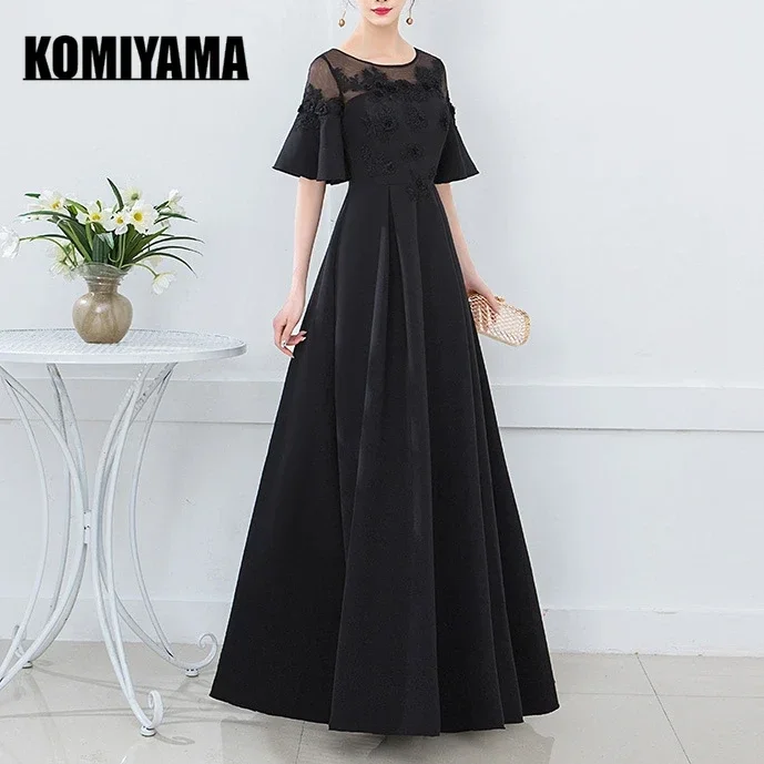 Customized O-neck Sleeve Design Solid Simple Banquet Wedding Party Vestidos Slim Waist Elegant Prom Dresses Temperament Evening