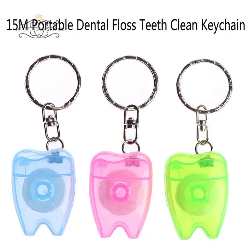 15 Meters Portable Teeth Floss Keychain Dental Flosser for Teeth Cleaning Oral Care Kit Dental Hygiene Mint Dental