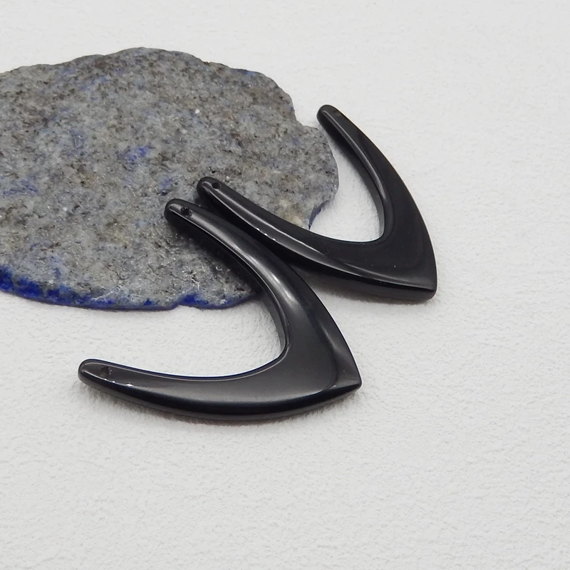 Natural Stone Obsidian Earring Bead,Handmade V-Shape Trendy Double Hole Earrings Accessories For Women 42x35x5mm 8g