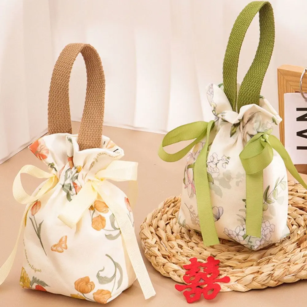 Drawstring Candy Storage Bags Handheld Candy Bags Drawstring Bag Retro Flower Coin Purse Wedding Decoration Pouch Portable