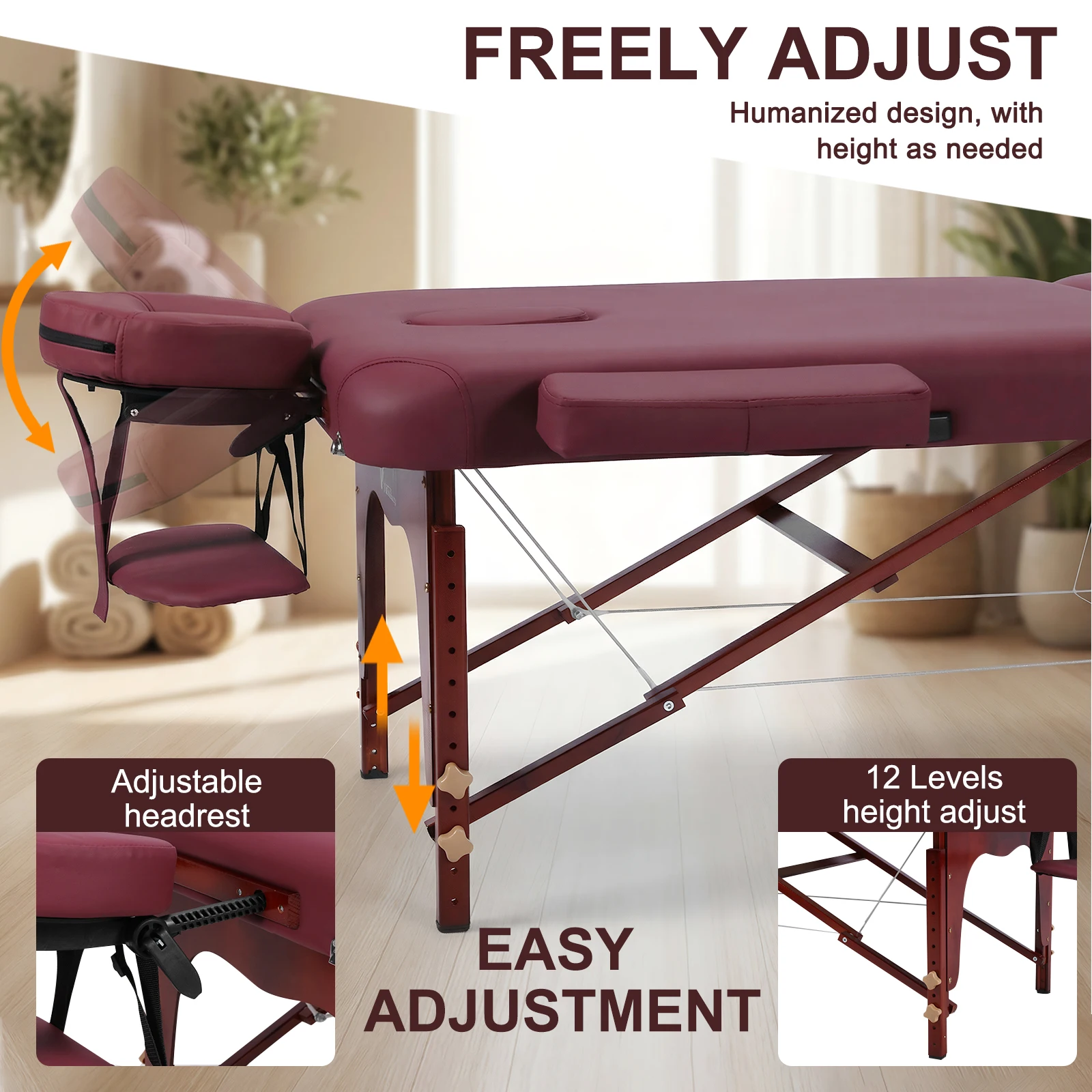 

Портативный стол для татуировок с усиленными деревянными ножками, складной, легкий, регулируемый по высоте, выдерживает до 1500 фунтов, с сумкой для переноски.