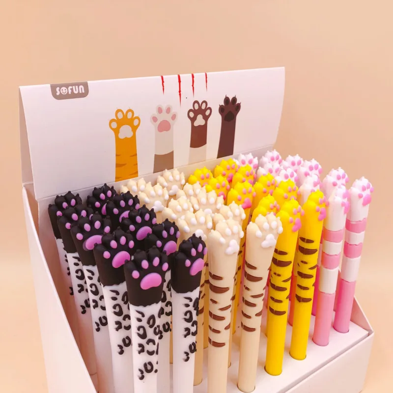 4 Piece Lytwtw\'s Cute Kawaii Cat Paw Silicone Claw Gel Pen School Office Supply Stationery Creative Sweet Black Cat Pretty