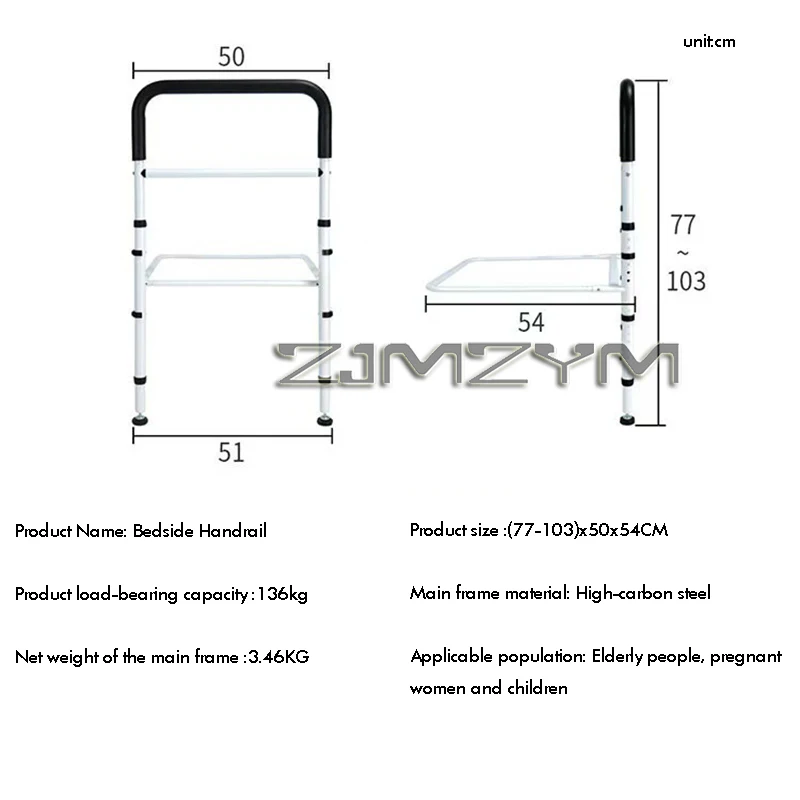 Nachttisch-Handlaufstange aus Kohlenstoffstahl, stabile Bettunterstützungsstange, Anti-Fall, einseitiger Bettschutz, Weckhilfen und Standgeräte