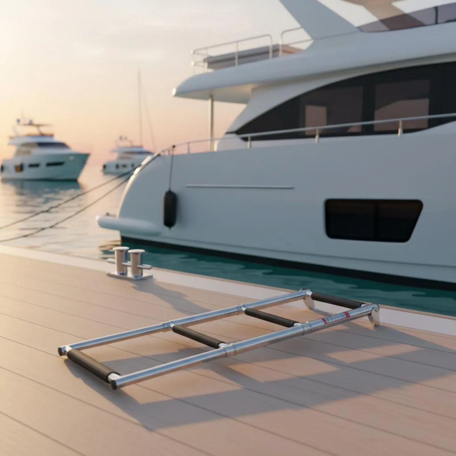 

Triple-Step Telescopic Boat Ladder Easy Installation Stainless Steel Boarding Ladder Mirror Polished for Yacht