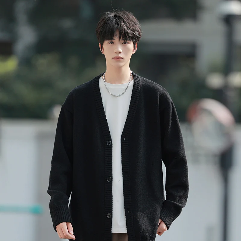 Men's V-neck Cardigans Solid Classic Fit Open Front Sweaters  Button Down long Sleeve Cardigan Sweaters Men Clothes