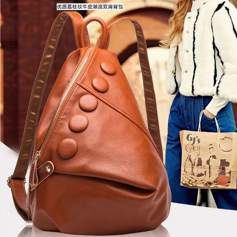 

New Korean Version Fashion Senior Genuine Leather Travel Fashionable Cowhide Feminine Backpack Backpacks Large Capacity Backpack