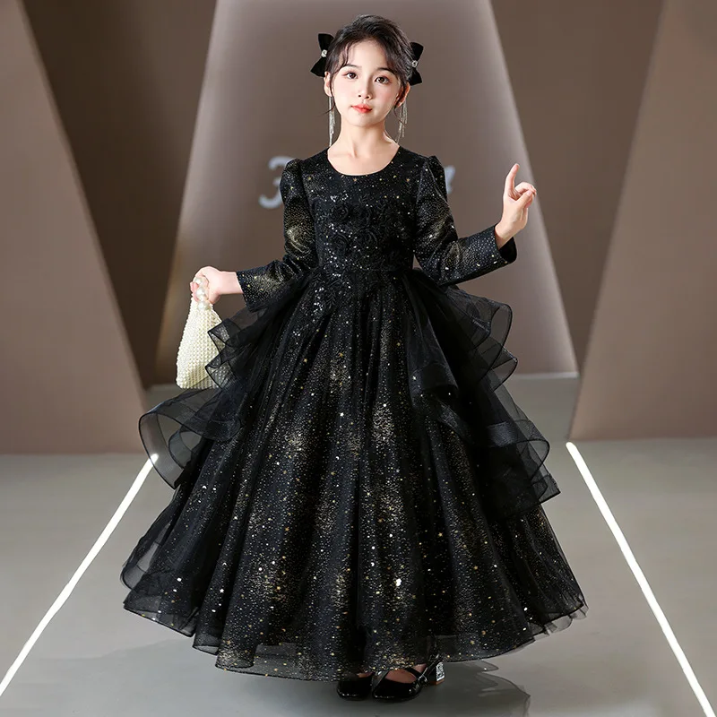 Children's Luxury Shiny Evening Dress Girls Party Dresses Sequin Evening Gown Flower Girl Wedding Dress Princess Birthday Dress