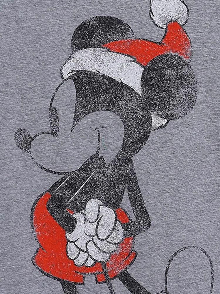 Disney Mickey Mouse Merry Christmas Cartoon Print T-Shirt Fashion Women Short Sleeve O-Neck Tee Top Femme Gray Streetwear Female