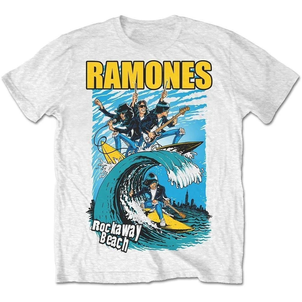 Camiseta de Algodão com Estampa de Surf Ramones Rockaway Beach, Estilo Punk Rock, Unissex, Gola Redonda, Manga Curta para Fãs de Punk