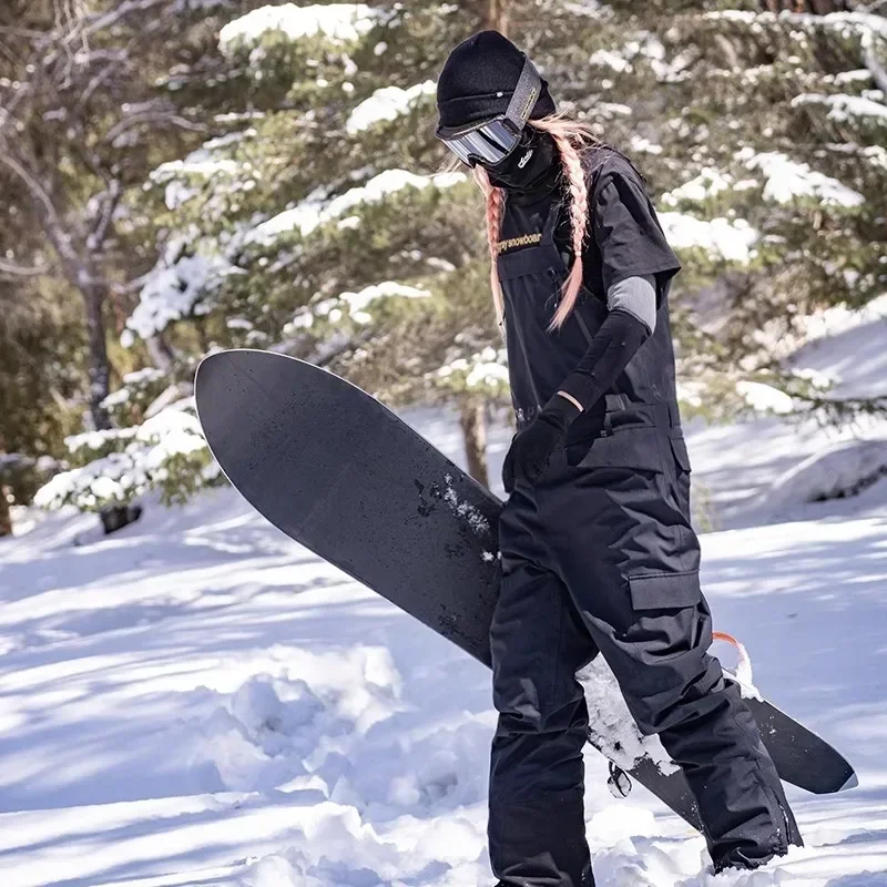 2025 pantaloni con cinturino da sci per adulti tuta da sci in montagna in cotone caldo invernale Sport donna uomo pantaloni da Snowboard impermeabili antivento