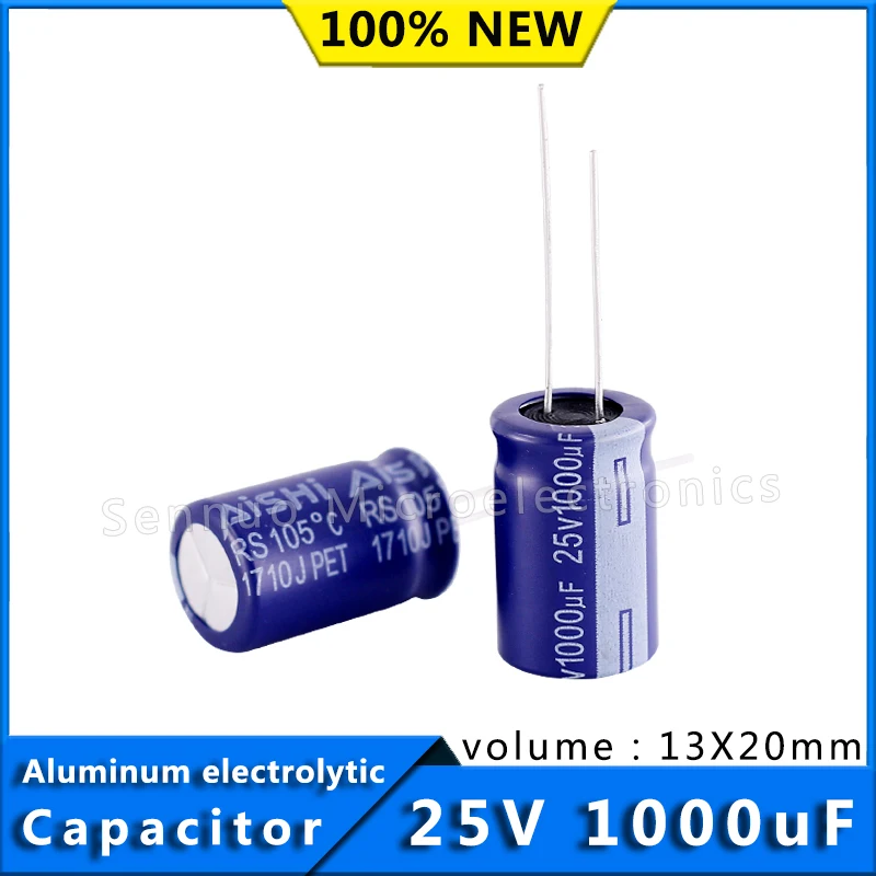 5/Pcs 1000uf 25v 105 degrees celcois 13X20 High Frequency Low Resistance Aluminum Electrolytic Capacitor 25V 1000uF 13*20mm