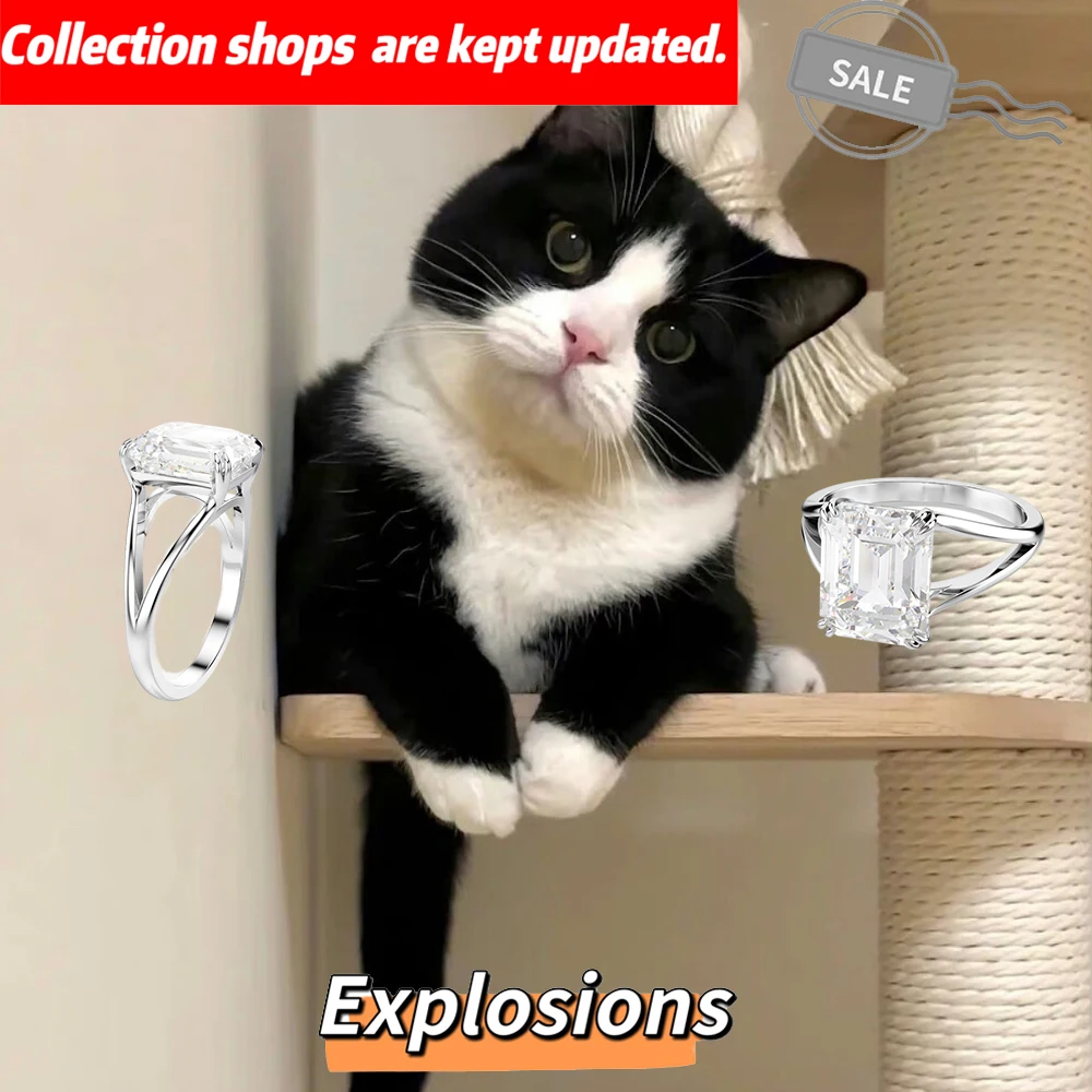 

New hot selling square white crystal fashionable high-end ring wedding surprise gift cat accessories