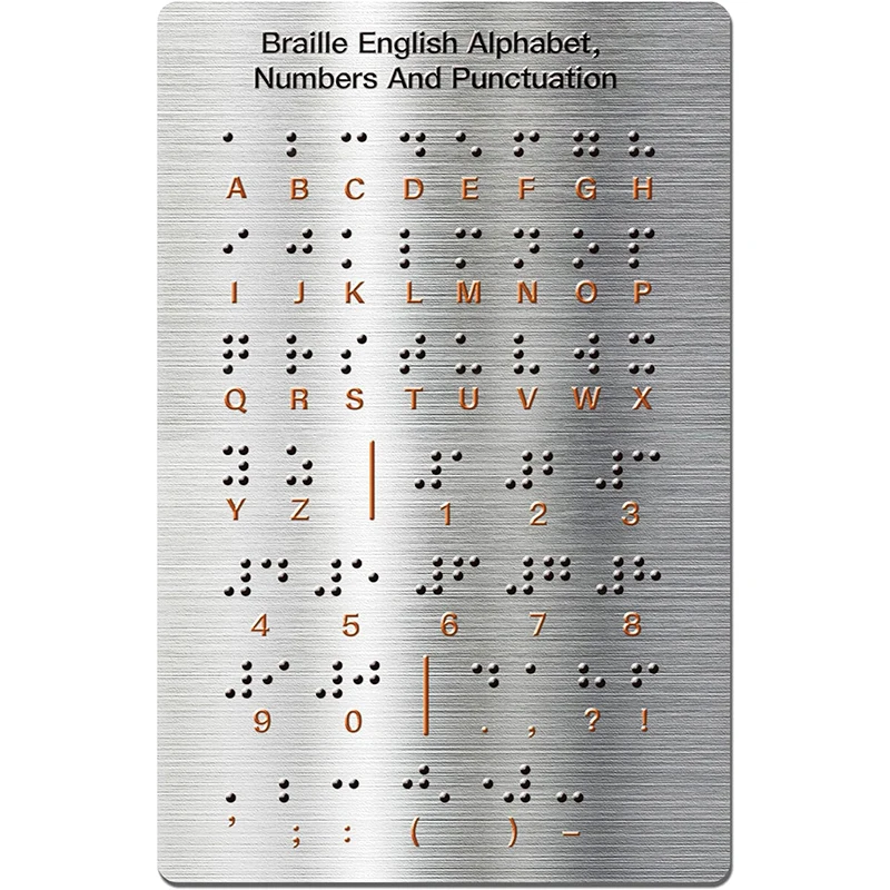 Braille Alphabet Learning Guide - Resilient Metal Surface, Touch-Sensitive Bumps, Eco-Friendly and Lightweight