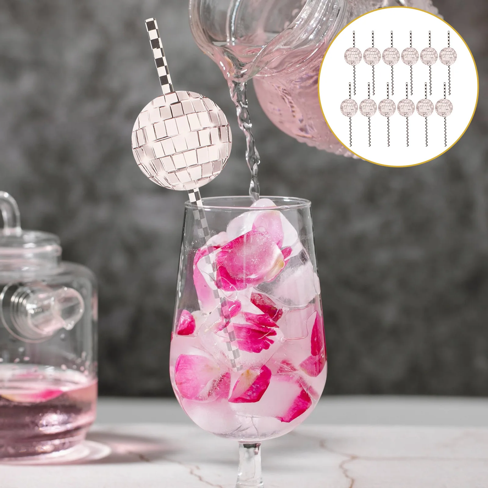 

12Pcs Disco Ball Straws Disposable Paper Straws for Drinks Smooth Wall Easy to Clean Party Decor Disco Party Supplies