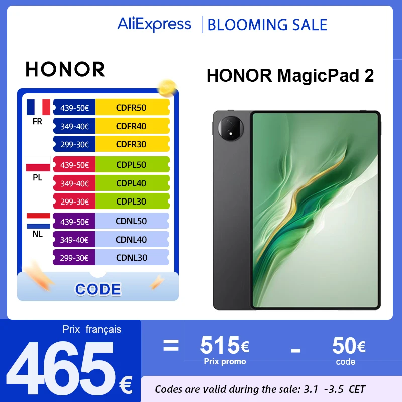 Versão global HONOR MagicPad 2 tablet android Ecrã OLED de 12,3” CPU Snapdragon 8s Gen 3 Câmara traseira de 13 MP Bateria de 10050mAh