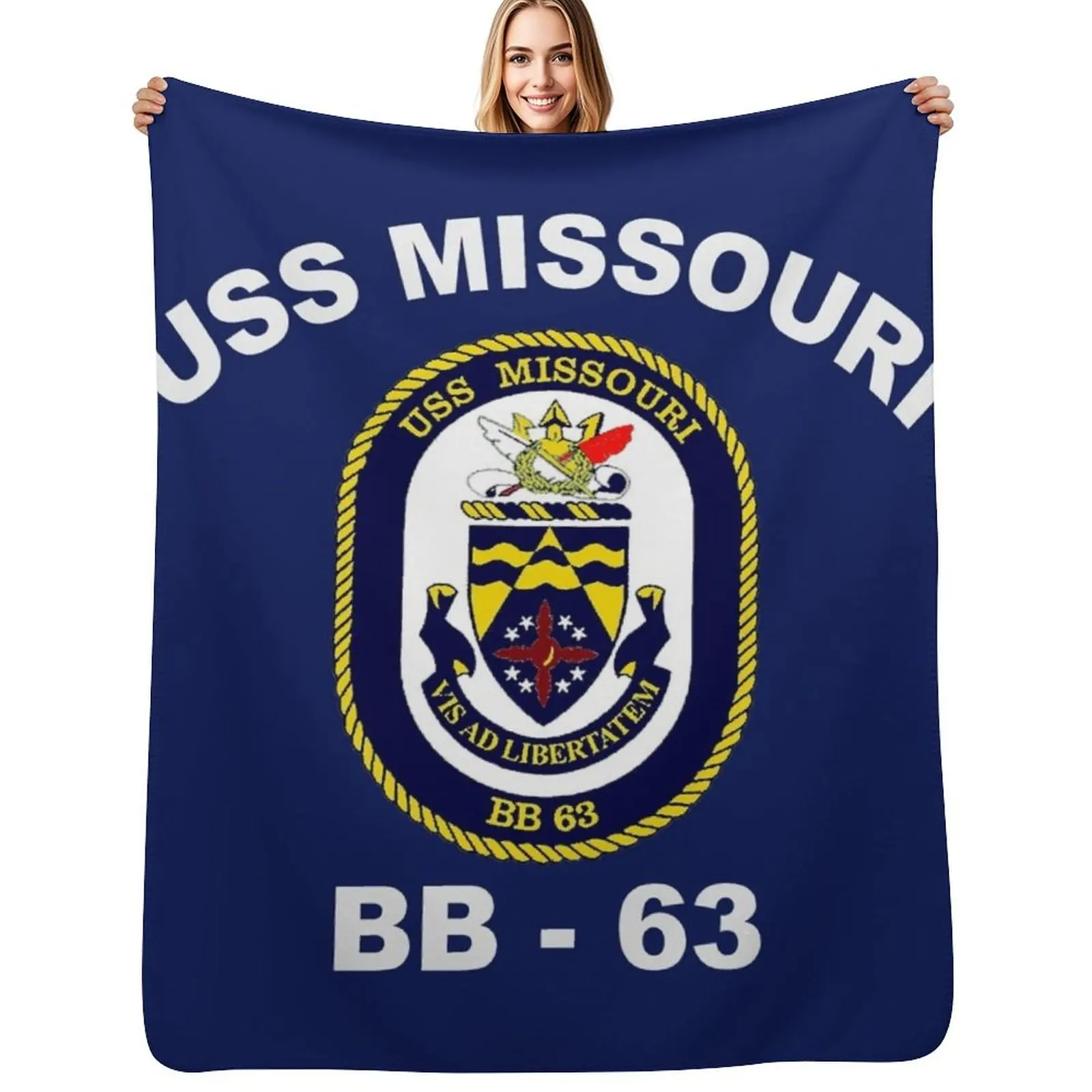 USS Missouri (BB-63) Crest for Dark Colors Throw Blanket Multi Purpose Soft Warm Blanket for Home Travel