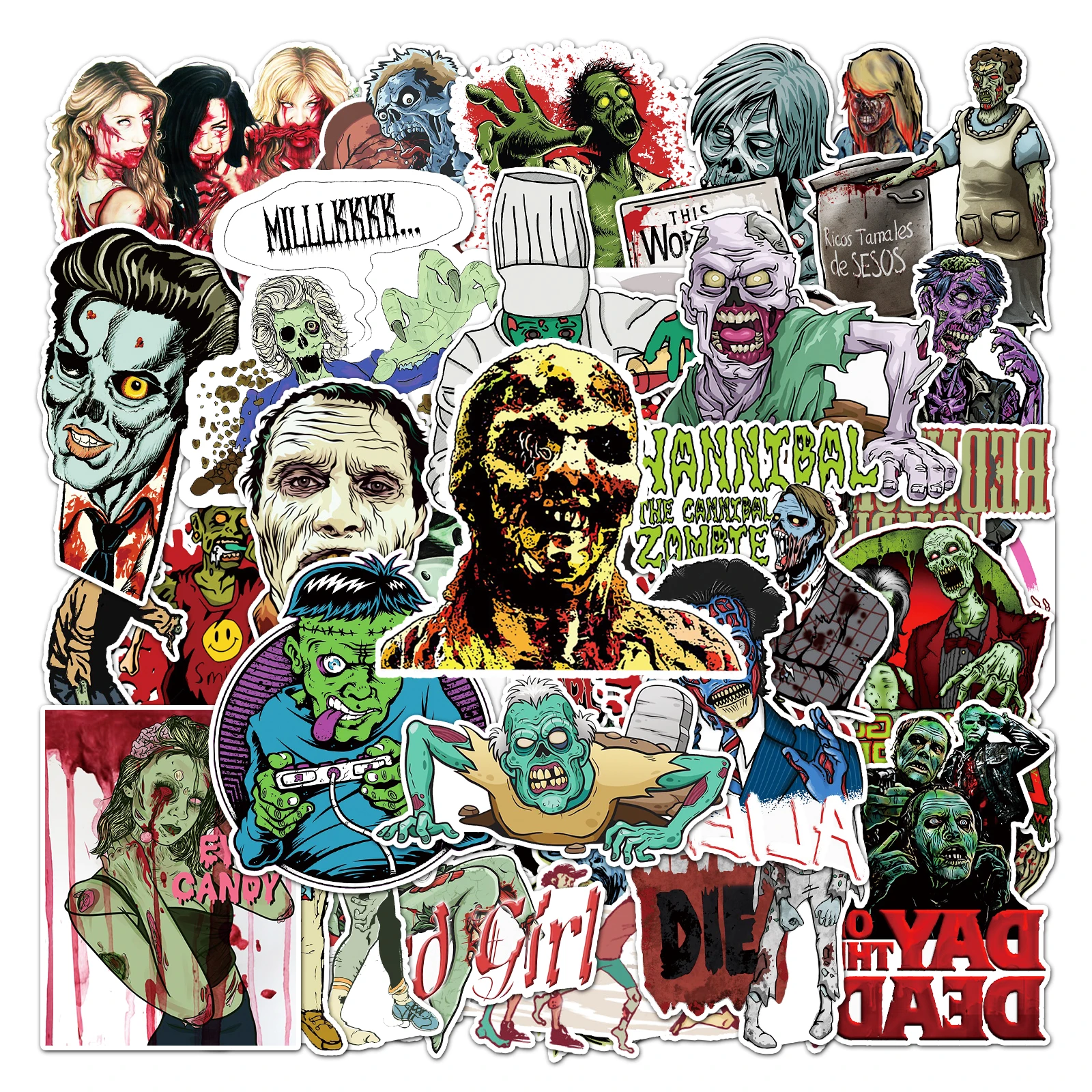 50pc Zombie series Cartoon Cute Graffiti Stickers Suitcase Laptop Guitar Skateboard Personalized Decoration Stickers