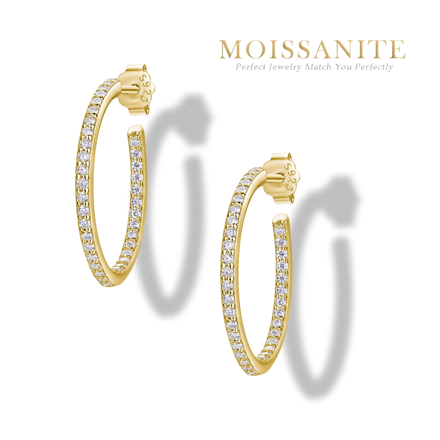 

0.592ctw S925 Silver Moissanite Hoop Earrings, Gold-Plated and Hypoallergenic - Elegant Jewelry for Women