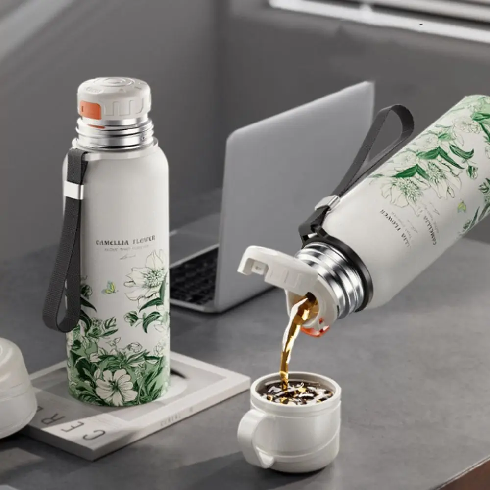 

620ml Flower Pattern Thermos Bottle Stainless Steel Large-capacity Travel Mug Double Wall with Filter Thermal Cup Travel