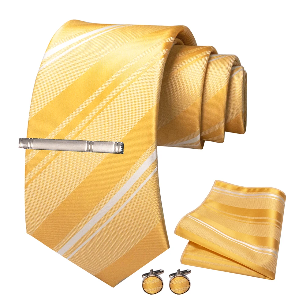 JEMYGINS Mode Männer Krawatte Luxus Gelb Gold Striped Plaid Seide Hochzeit Krawatte Für Männer Hanky Manschettenknopf Krawatte Set Bussiness Party geschenk – Detail 21