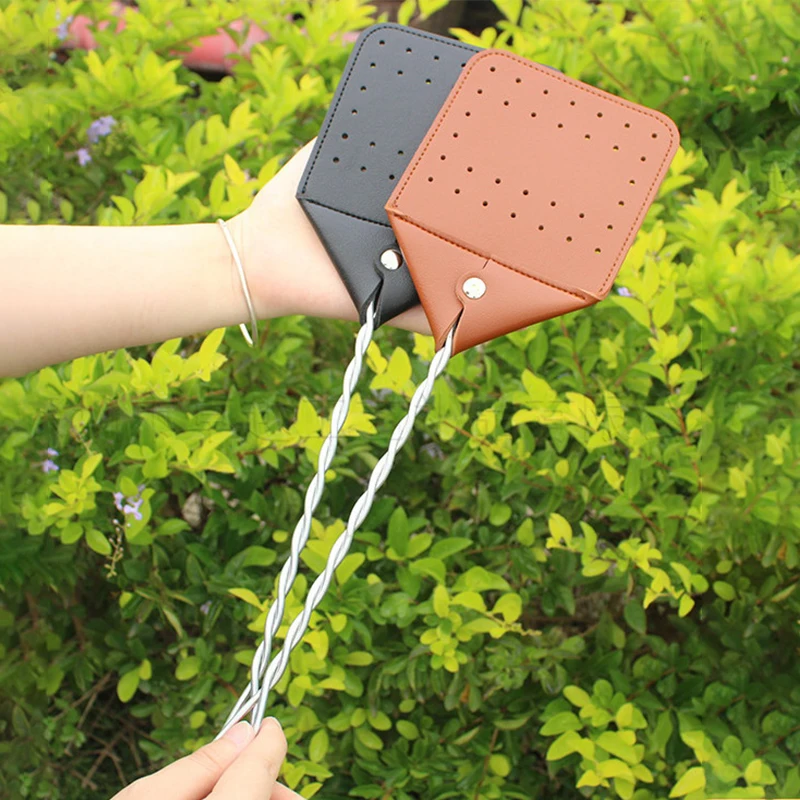 Fly Swatter Heavy Duty Manual Leather Fly Swatter Hanging Flyswatter With Durable Long Wire Handle For Indoor Outdoor Use