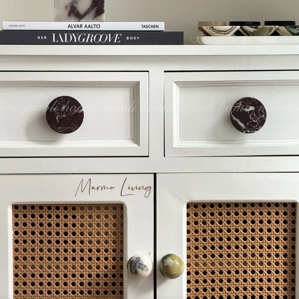 Nordic Luxury Rosso Stone Knob Natural Marble Handles Custom Wardrobe Door Knobs Furniture Drawer Pulls