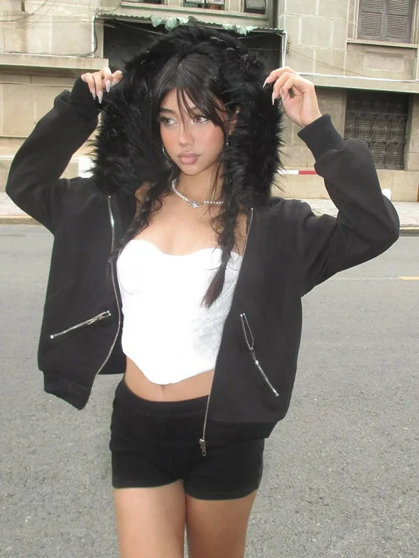 

Women's Long Sve Zipper Plu Hooded Sweatirt Loose Fit Cardigan Sle Comfortable Streetwear Summer Casual Color