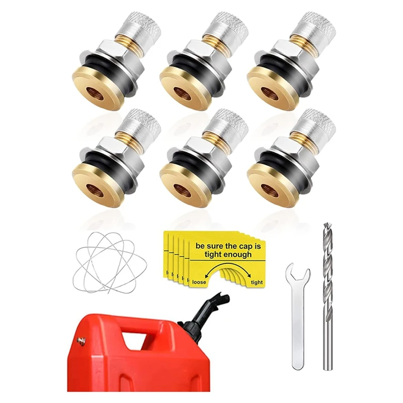 Paquete de 6 tapas de ventilación para tanque de combustible, tapas de ventilación para jarra de gas a prueba de fugas que mejoran el flujo, Kit de tapa de ventilación para lata de gas de metal