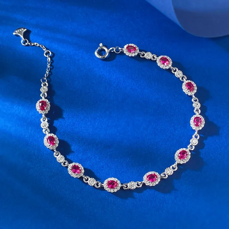 

New S925 Silver Dove Blood Red 3 * 4 Elliptical Diamond Bracelet for Women with Chinese Style Adjustable Jewelry