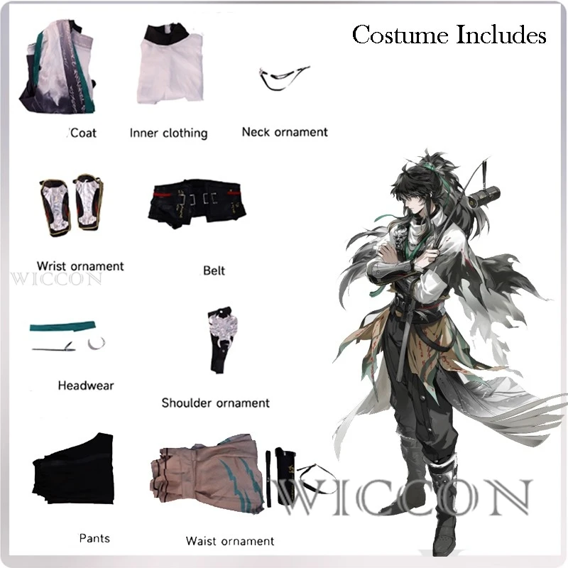 

Одежда для взрослых Qiuyuan Wuwa, карнавальный костюм, парик, ботинки, парик, волны, игровая одежда, мужская униформа для ролевых игр на Хэллоуин