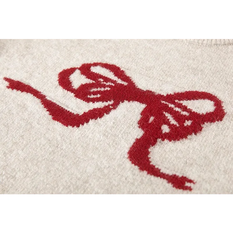 Sweet Knitted Y2k Sweater Women Bow Embroidery Pullover Korean Fashion Casual Jumper All-Match Autumn Winter High Street 2000s