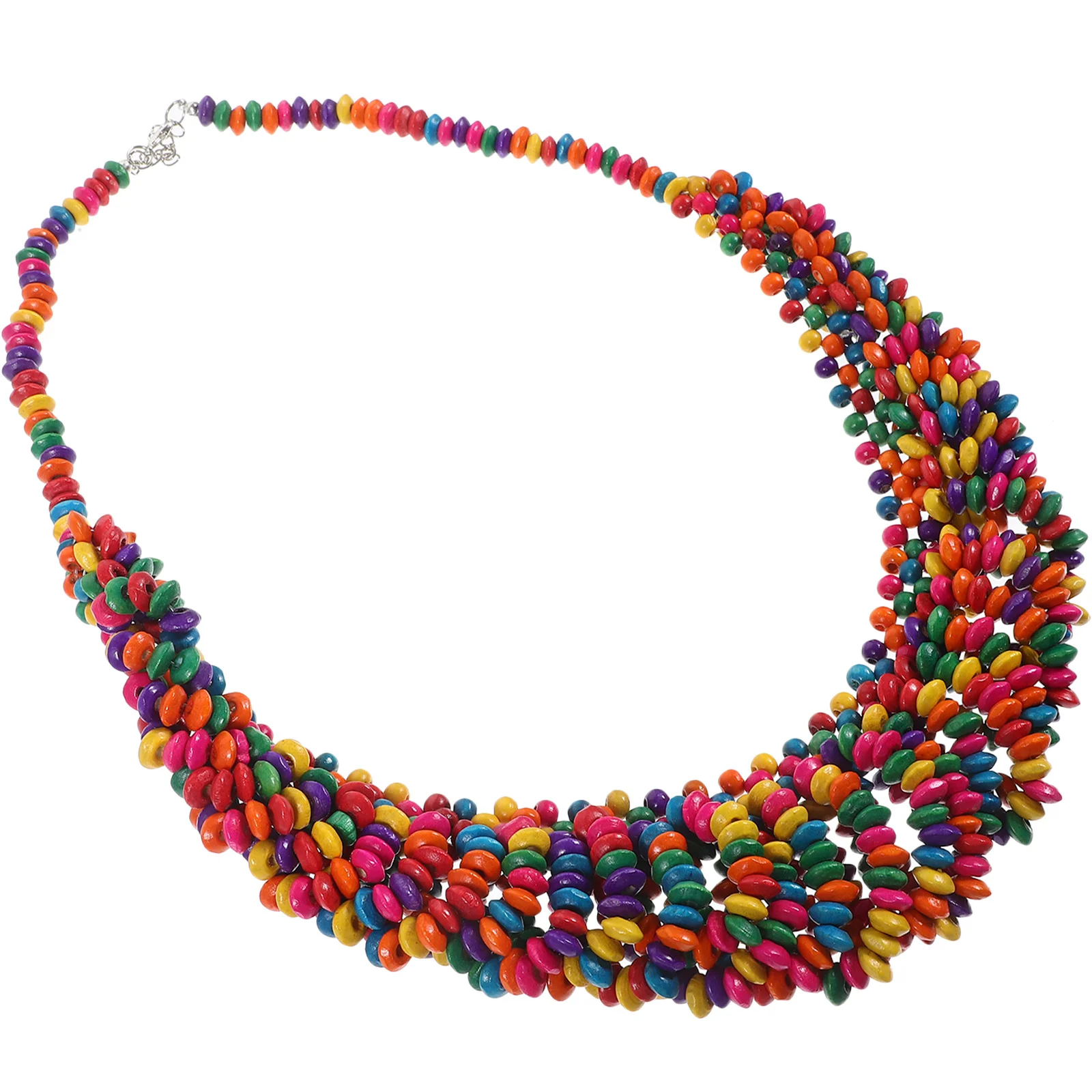 

Colorful Wood Bead Necklace Bohemian Ethnic Style Adjustable Length Comfortable Soft Neck Jewelry for Women