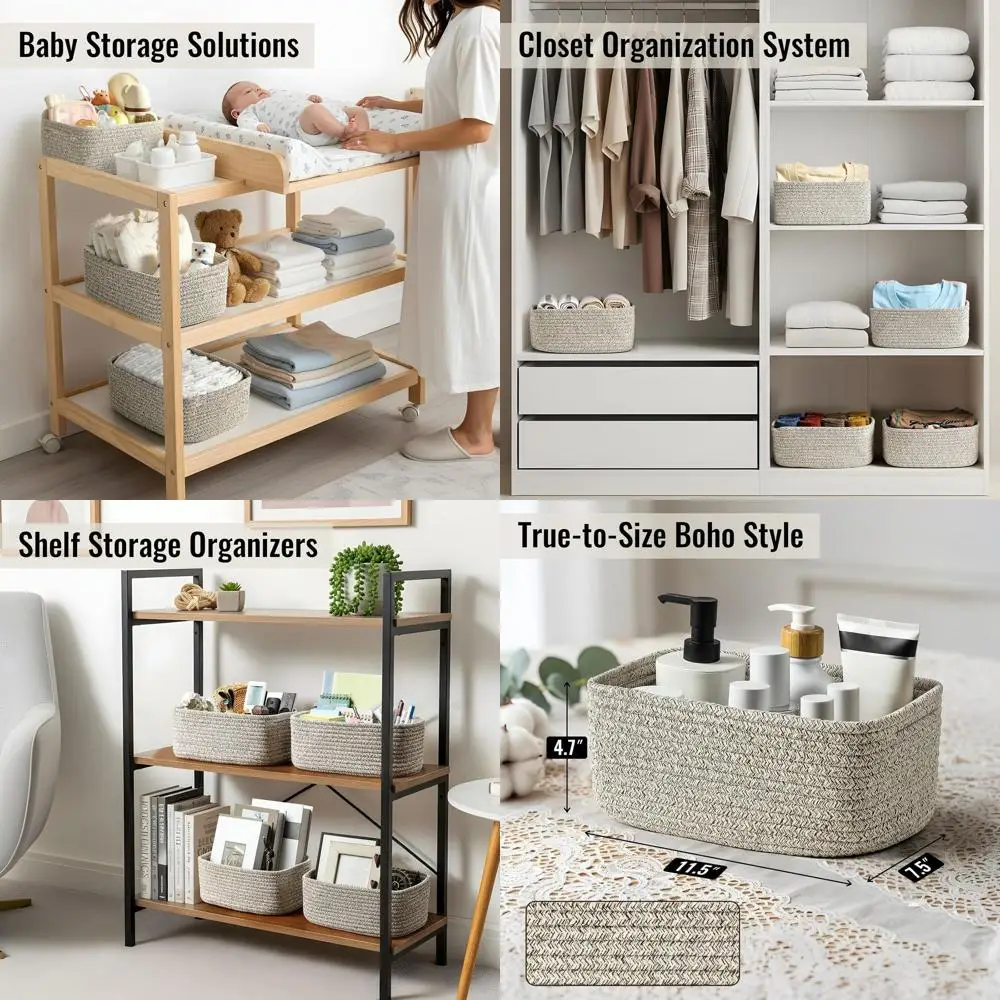 

8 Pack Small Storage Baskets for Organizing, Woven Rope Bins for Bathroom, Closet, Shelf Organizer, Cute Cube Decorative Box for