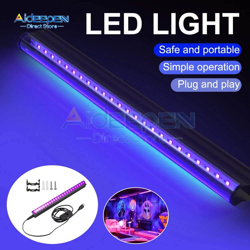 ไฟ LED สีดํา 6W 395nm T5 UV Blacklight บาร์สําหรับเรืองแสง Tapestry โปสเตอร์สีเรืองแสงฮาโลวีน Decor xmas Party