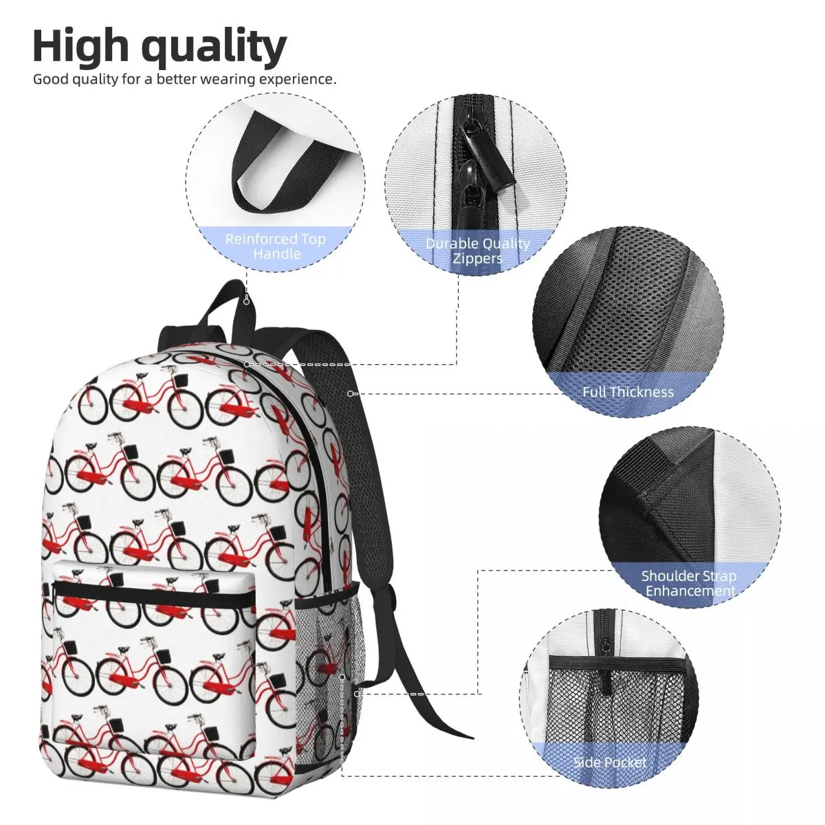 A Red Bicycle With A Basket On The Front Backpack Student BookBag Children School Bag Computer Shoulder Bags for Men Women