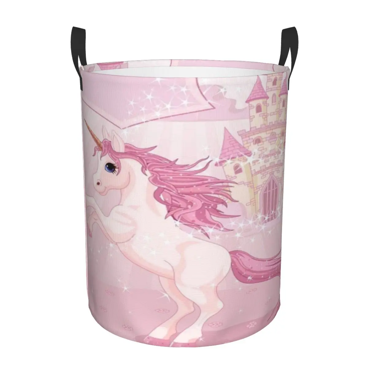 

custom Unicorn And Fairy Tale Castle Laundry Basket Foldable Clothes Toy Hamper Storage Bin for Kids Nursery