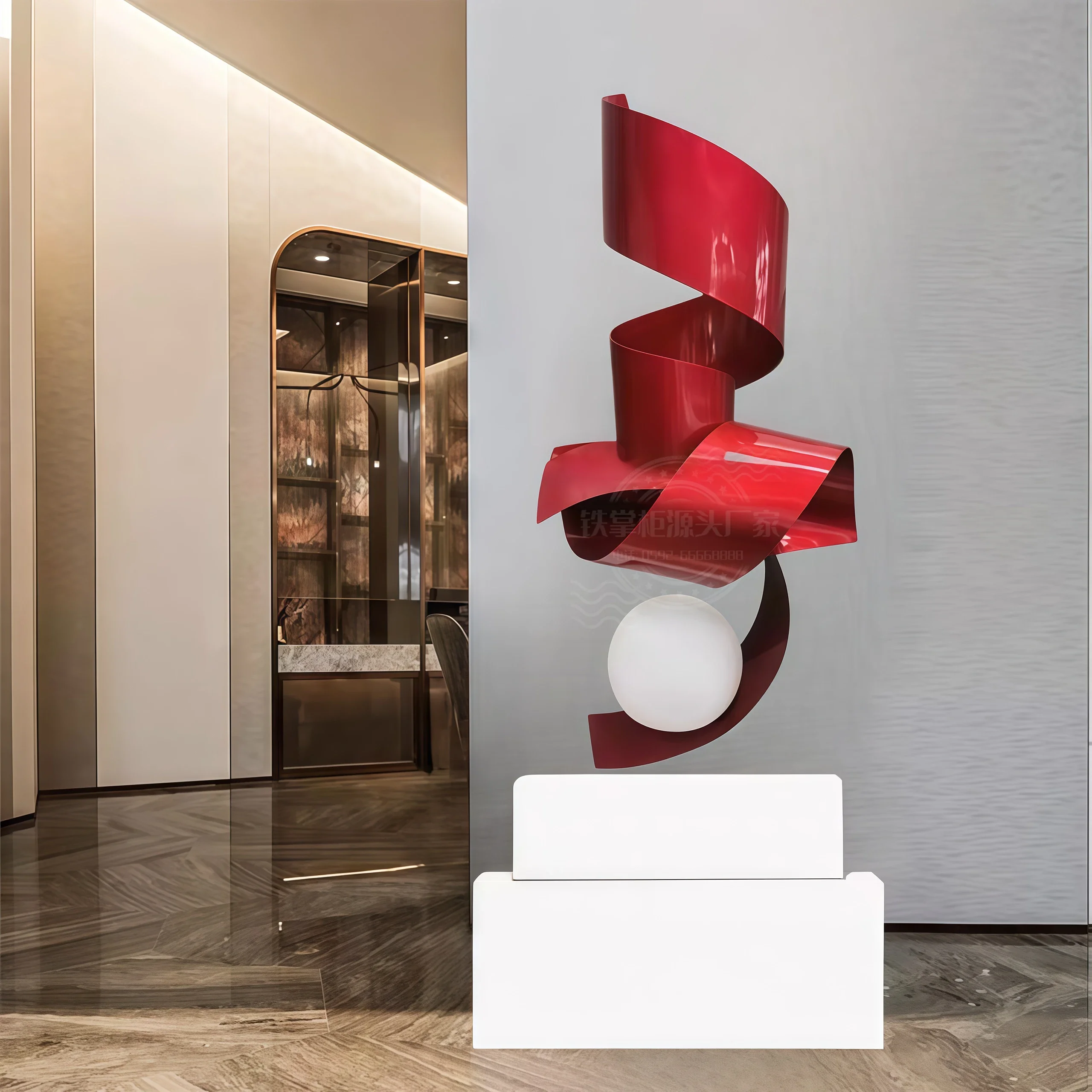 Decorative floor-to-ceiling ornaments Modern large-scale abstract metal sculptures Sales department Light luxury art decoration