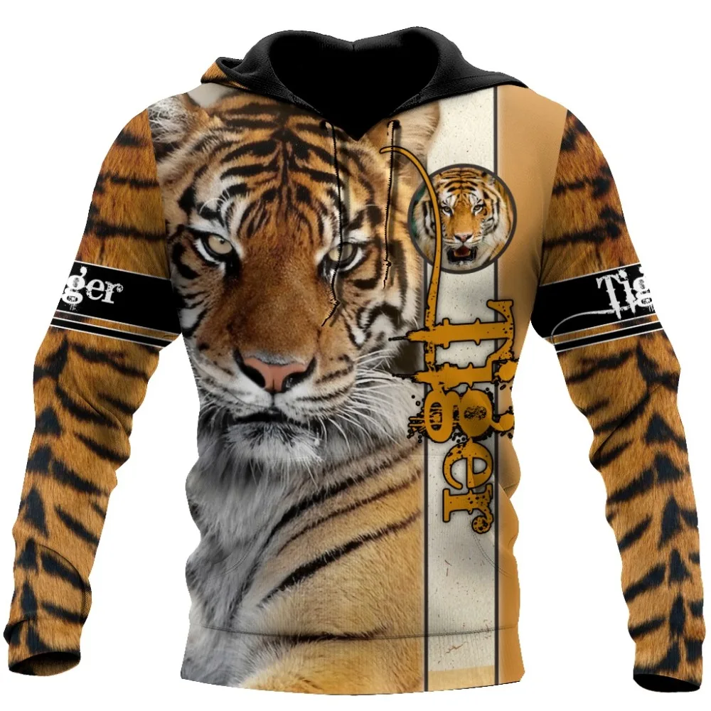 Men's Tiger Hoodie Set Full Sleeve Polyester and Cotton Warm Winter Indoor Animal 3D Printed Sweatershirt Trousers Man Tracksuit